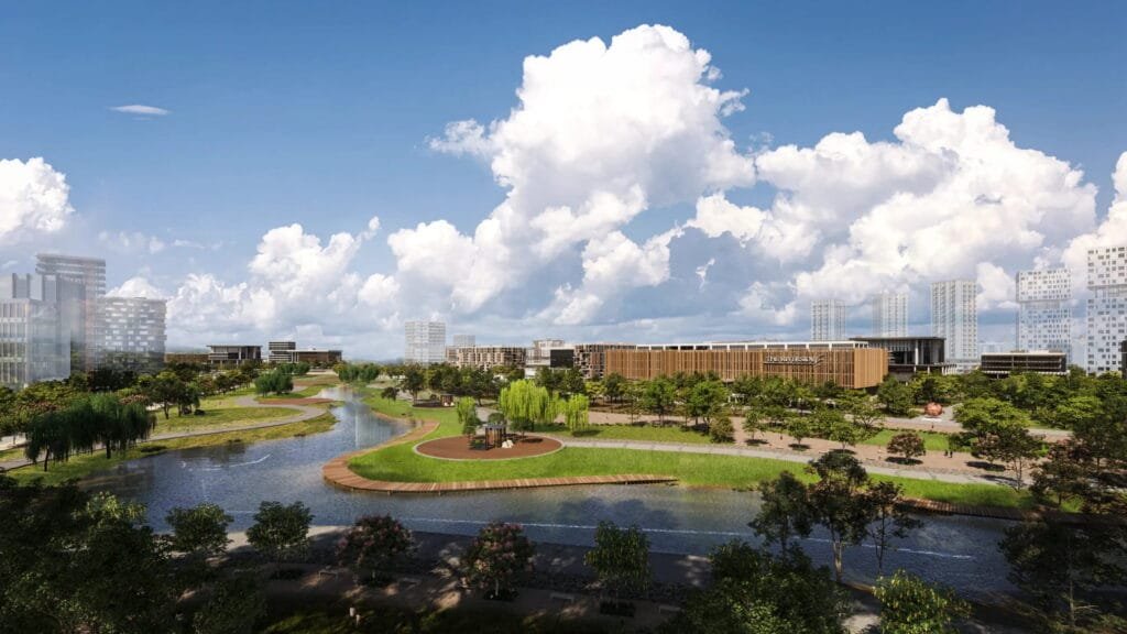 Riverpark's aerial view in a sunny day